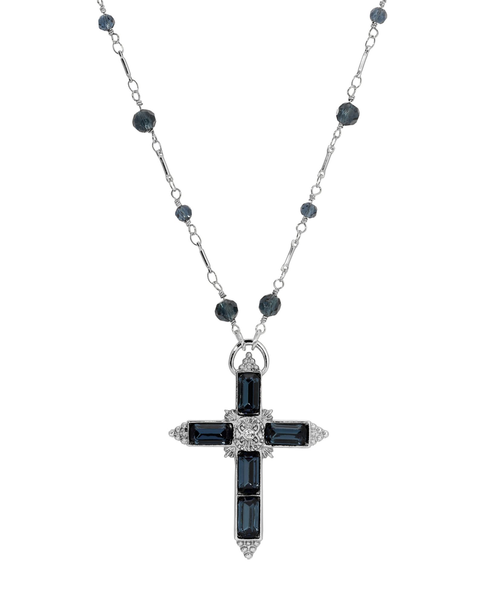 Symbols of Faith Silver-Tone Montana Cross Beaded 30" Necklace