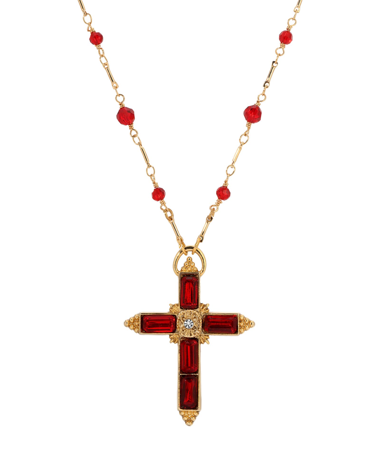 Symbols of Faith Gold-Tone Siam Cross Beaded 30" Necklace
