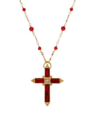 Symbols of Faith золотистое ожерелье Siam Cross с бусинами 30"