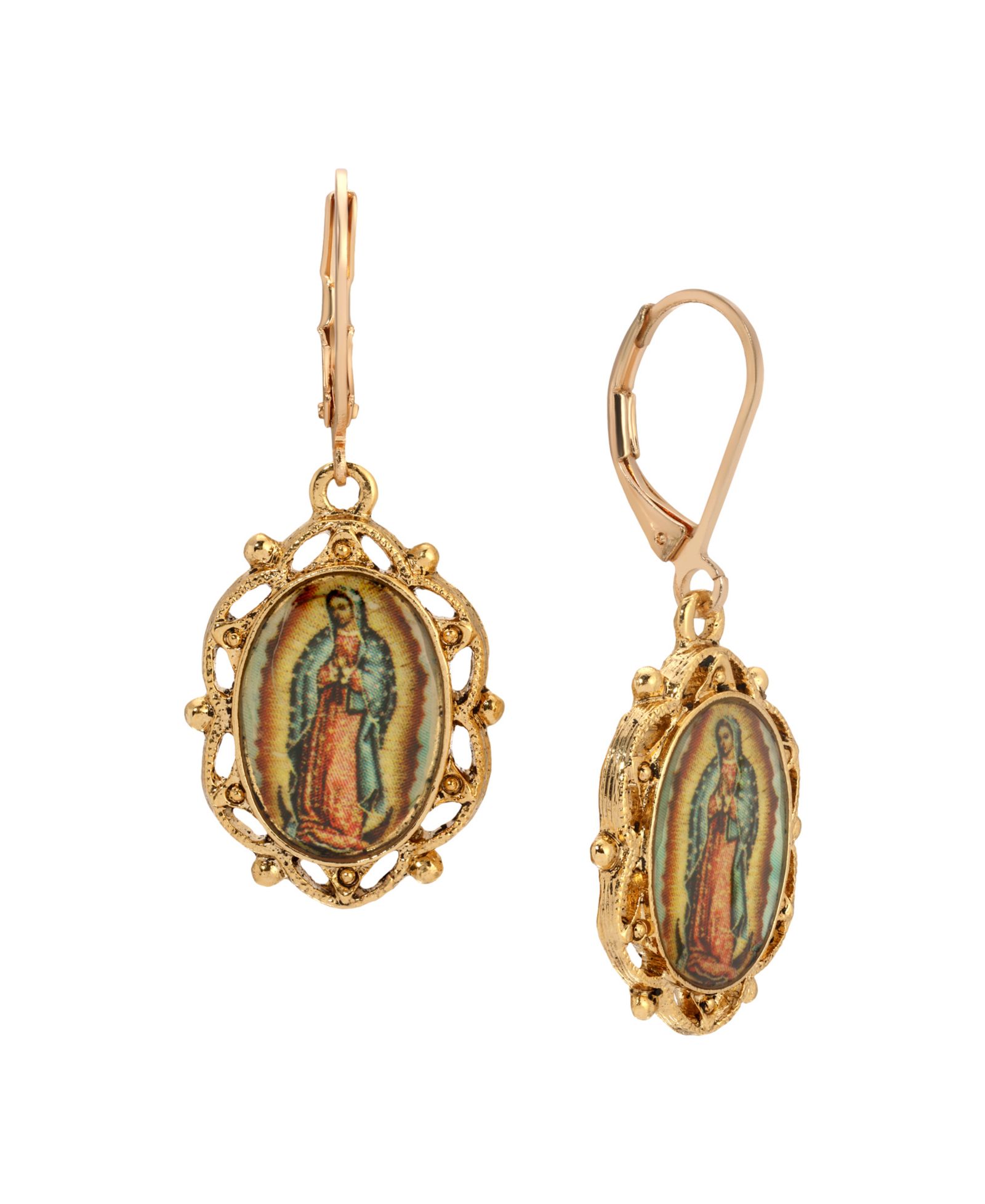 Серьги Symbols of Faith Gold Tone Our Lady of Guadalupe Oval Leverback