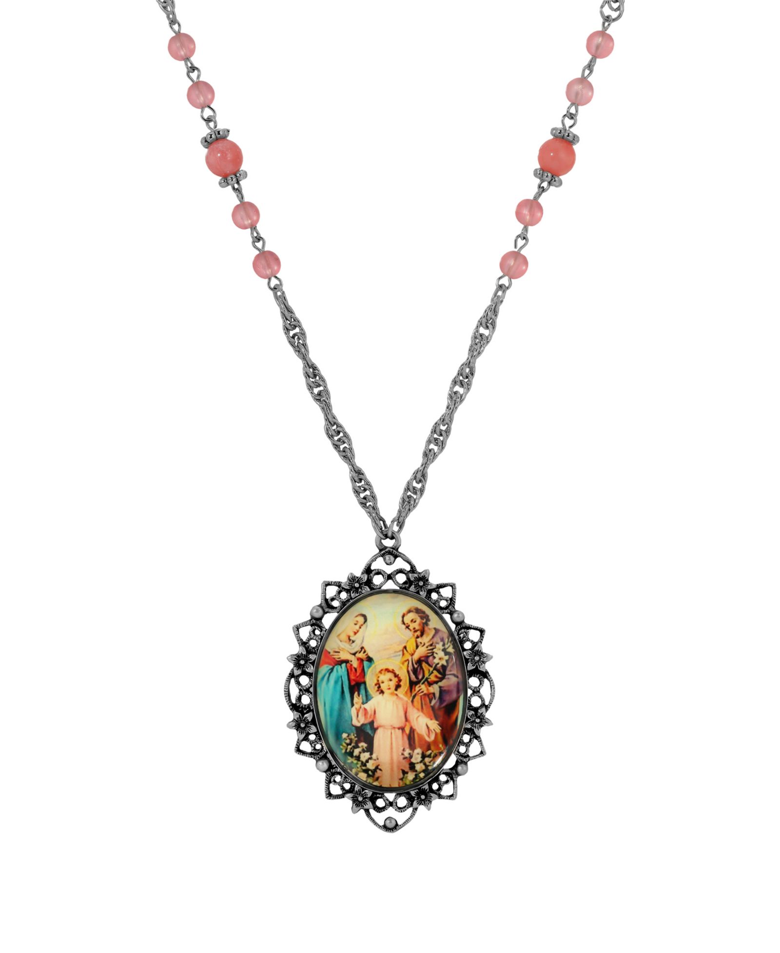 Ожерелье Symbols of Faith Silver-Tone Oval Holy Family Decal 26"