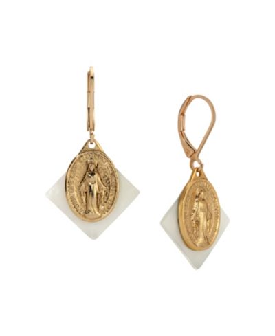 Серьги Symbols of Faith с медальоном из перламутра, золотистого цвета