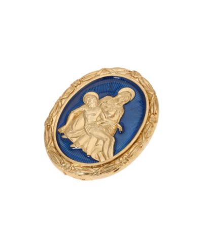 Symbols of Faith Gold Tone Sapphire Enamel Mary Jesus Oval Pin