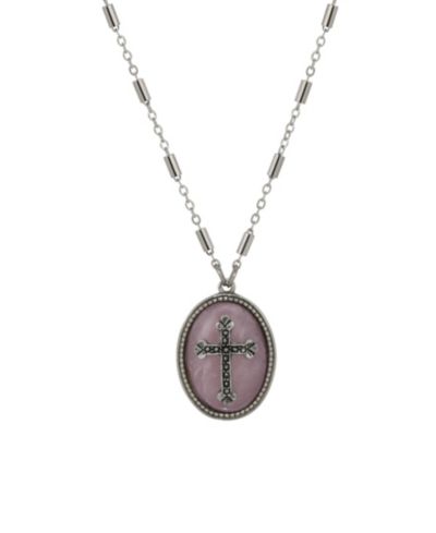 Подвеска-крест Symbols of Faith Silver-Tone с розовым кварцем 18"
