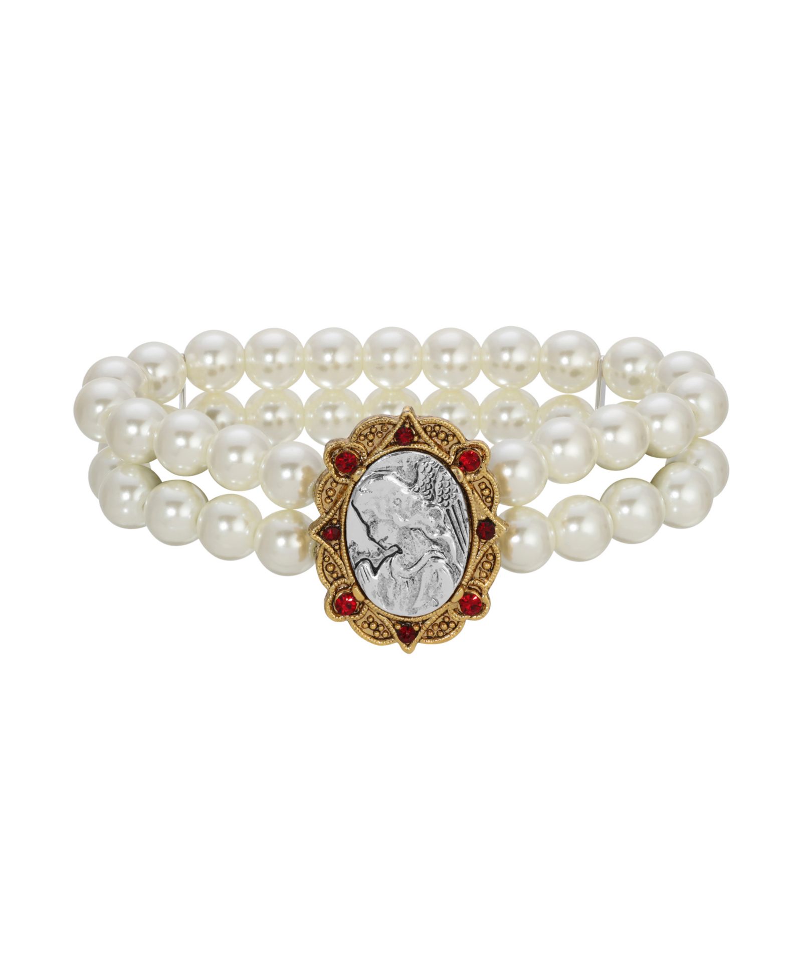 Браслет Symbols of Faith Faux Pearl с красными кристаллами