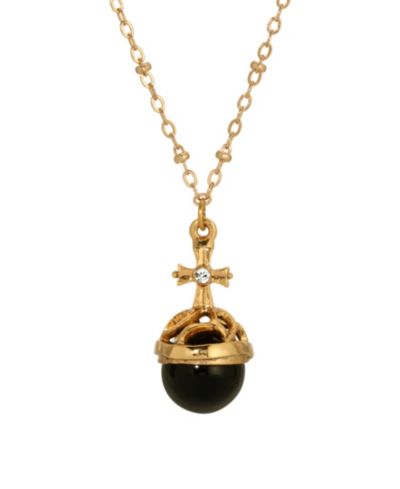 Ожерелье Symbols of Faith 14k Gold Dipped Black Onyx Stone Crystal Cross 16"