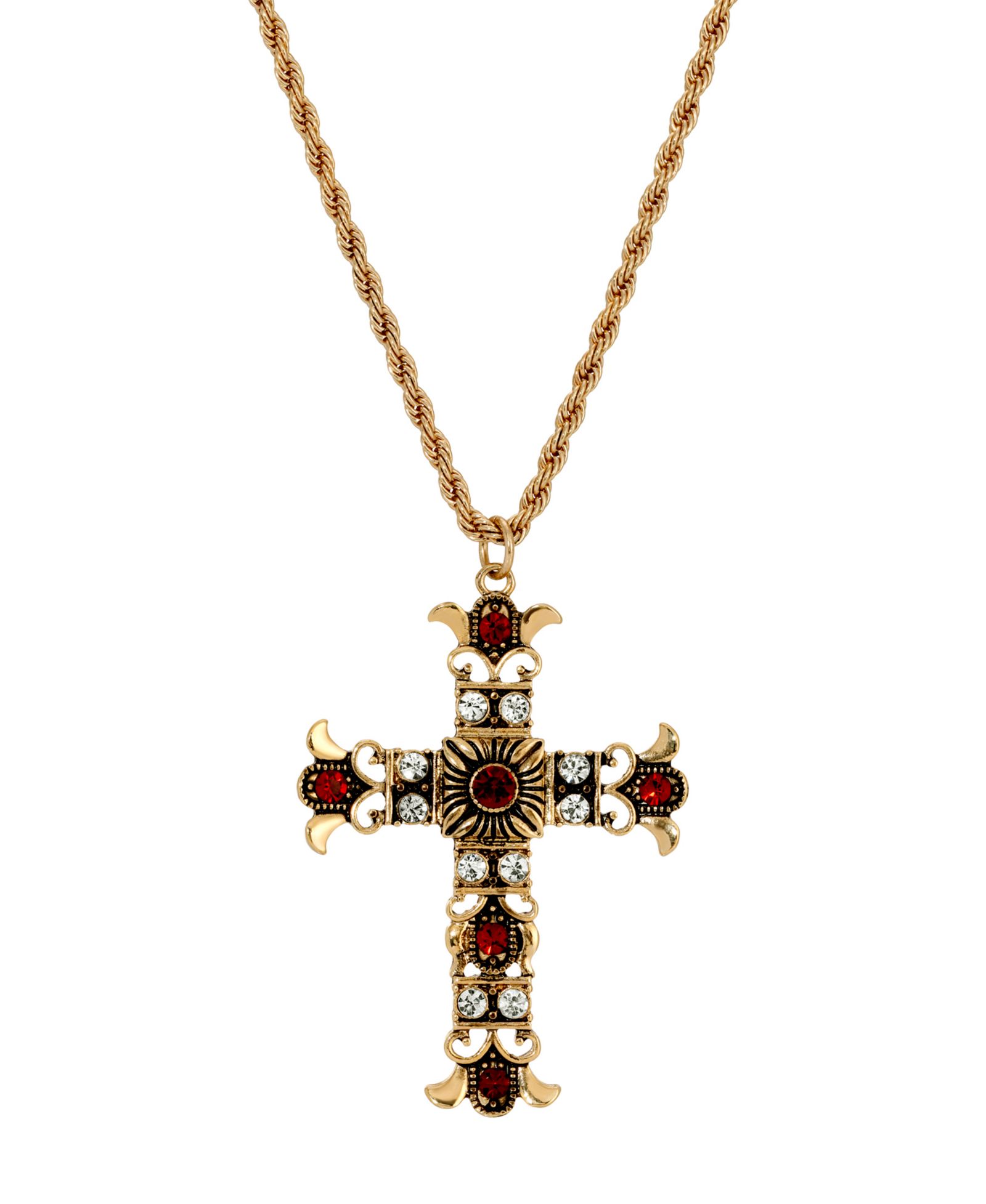 Ожерелье Symbols of Faith Gold-Tone Cross Clear Crystals Siam Beads 16"+3"