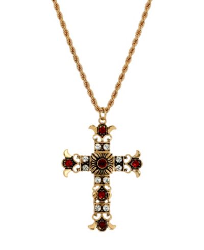 Ожерелье Symbols of Faith Gold-Tone Cross Clear Crystals Siam Beads 16"+3"