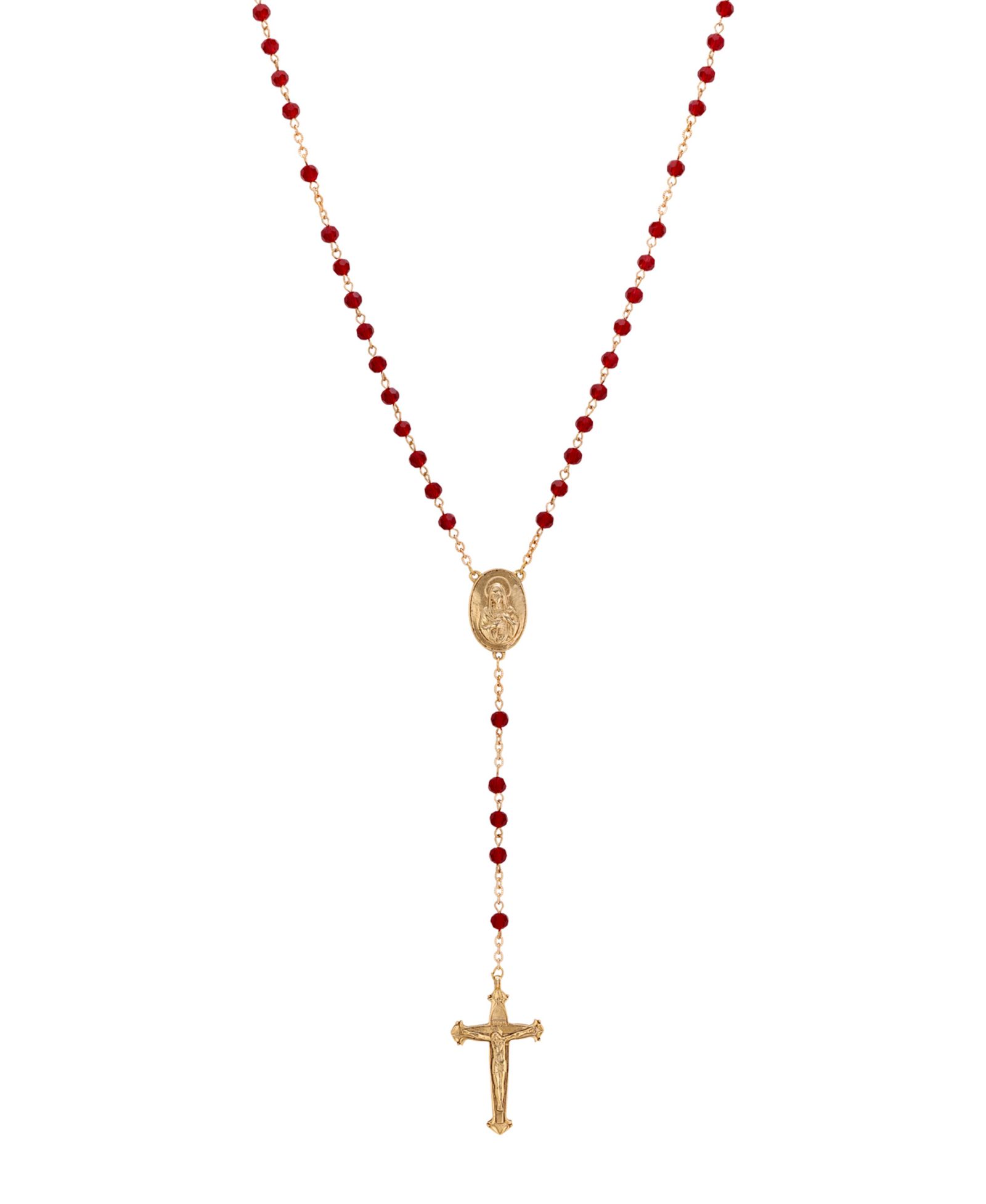 Symbols of Faith Gold-Tone Red Bead Our Lady of Guadalupe Rosary