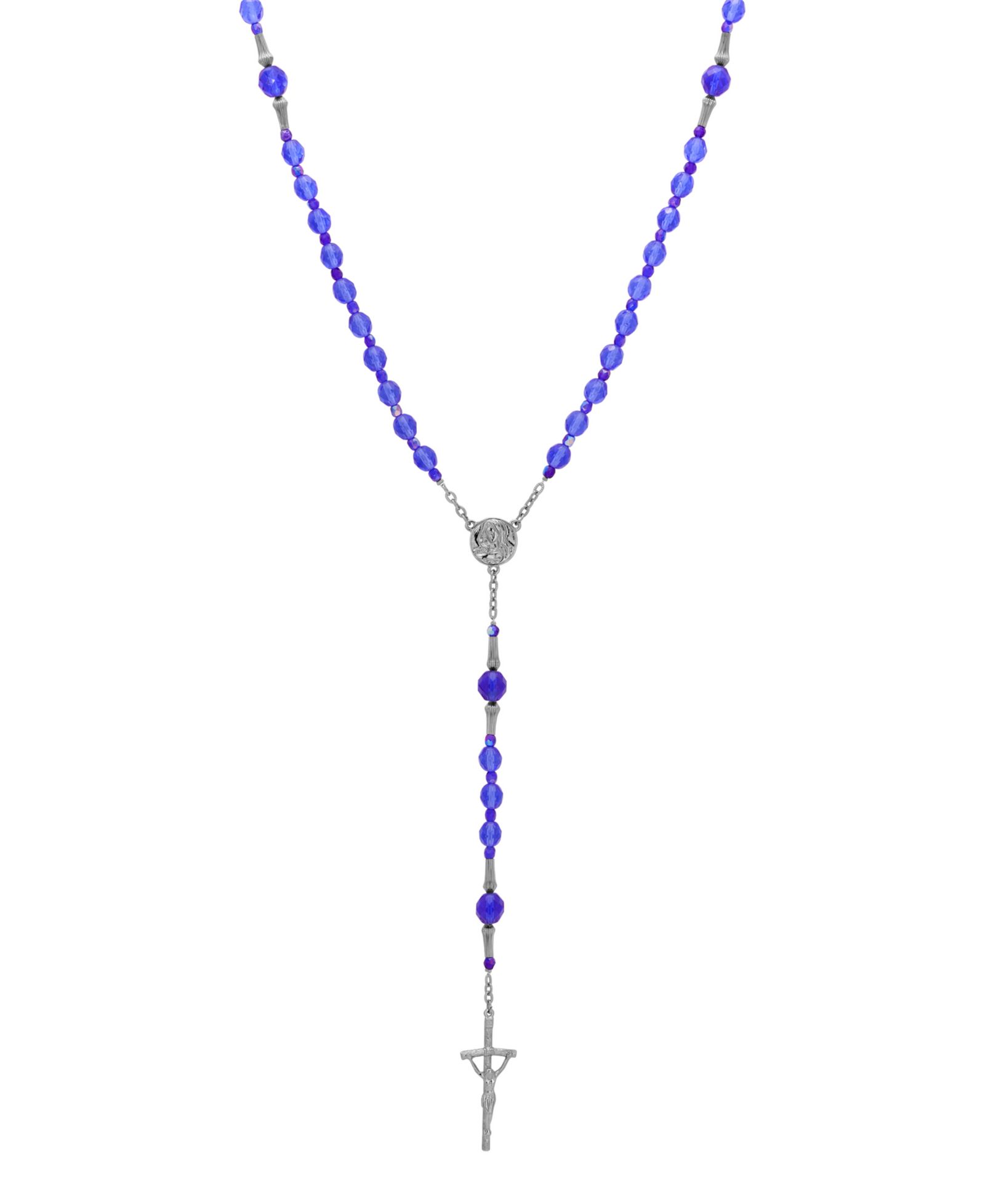 Symbols of Faith Розарий с Девой Марией, синяя бусина, серебристый цвет
