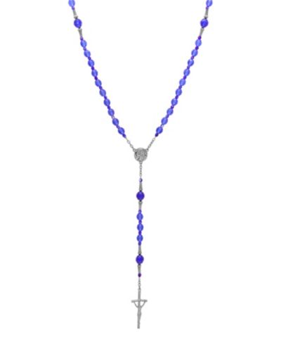 Symbols of Faith Розарий с Девой Марией, синяя бусина, серебристый цвет