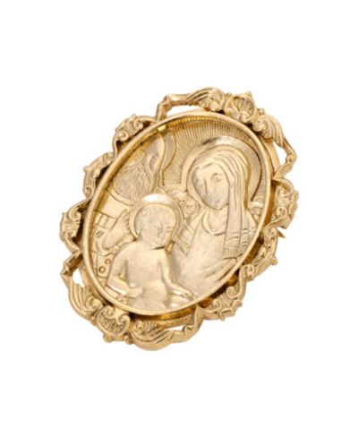 Symbols of Faith Gold Tone Virgin Mary Child Oval Pin
