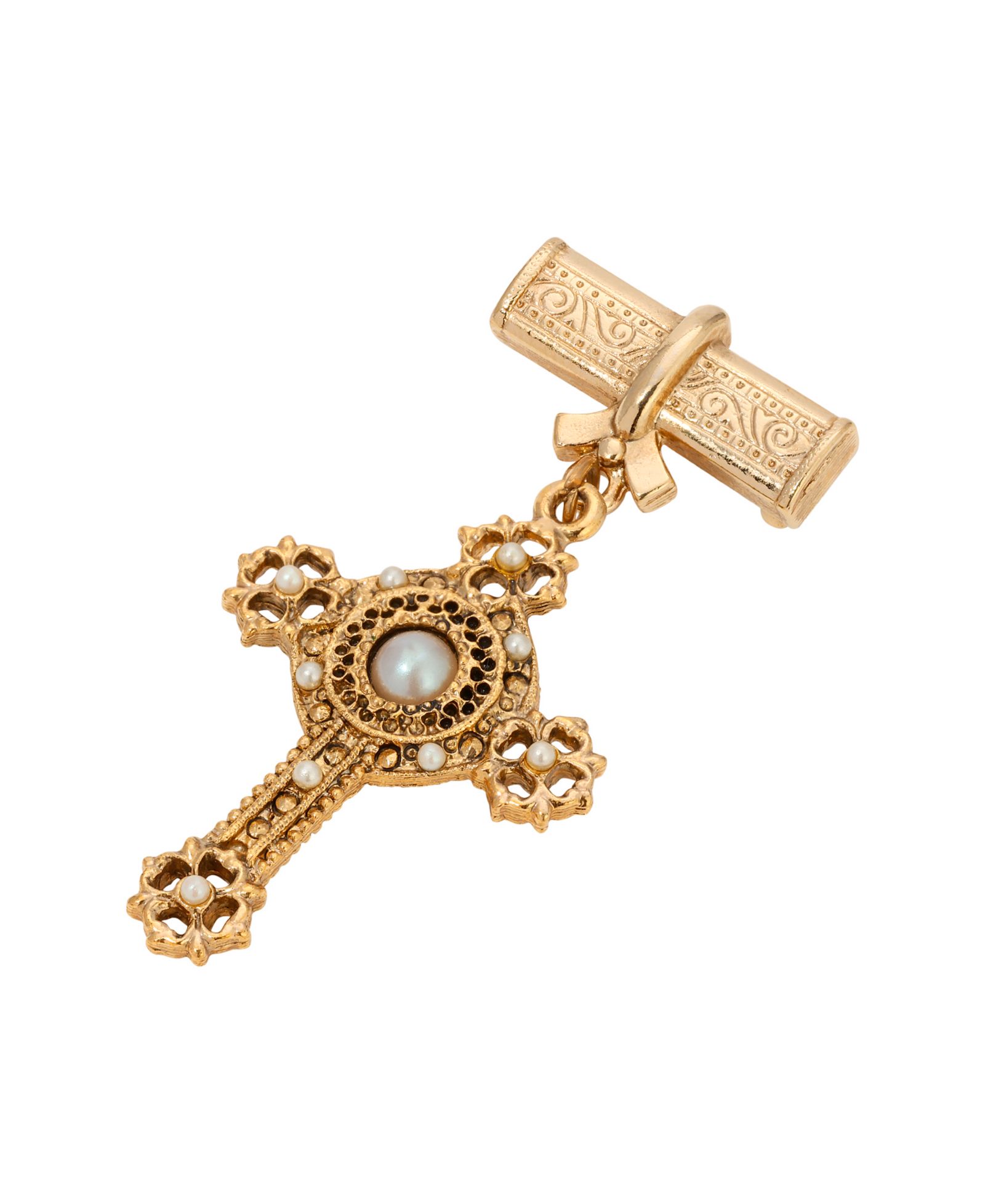 Symbols of Faith Gold Tone Center Imitation Pearl Cross Pin