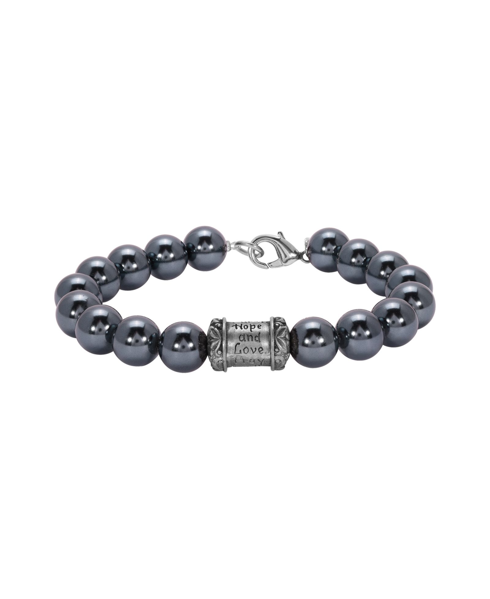 Браслет Symbols of Faith Silver-Tone Glass Black Imitation Pearl Prayer Bead