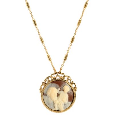 Ожерелье Symbols of Faith Gold-Tone Round Brown Ivory Christopher Child Cameo 26"