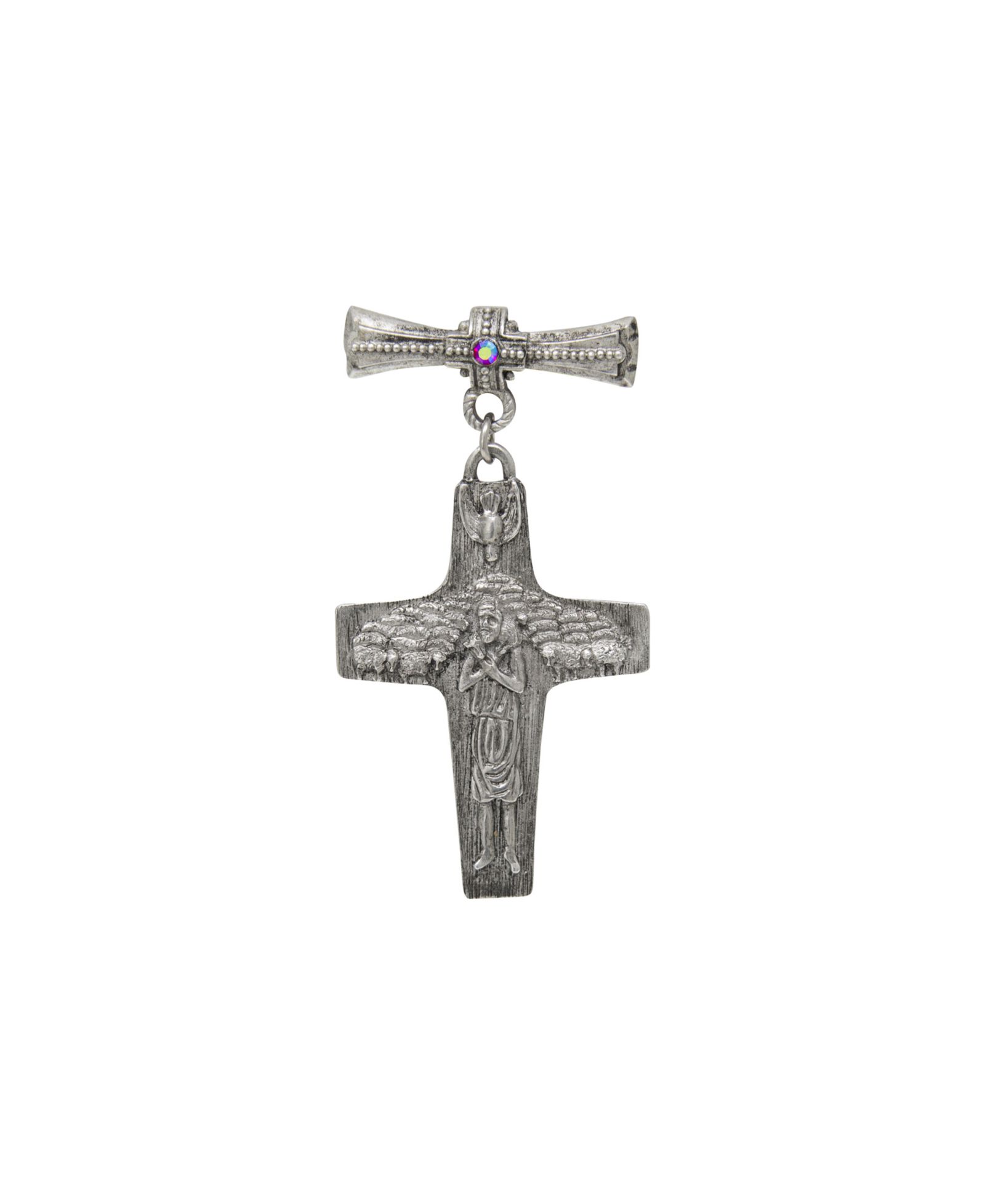 Symbols of Faith значок Pope Francis Cross в цвете Siam Red Stone Pewter Tone