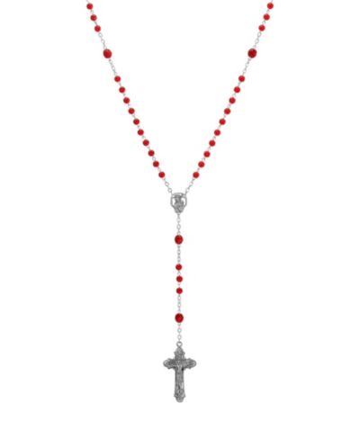 Symbols of Faith серебристый четки-розарий с красными бусинами и крестом