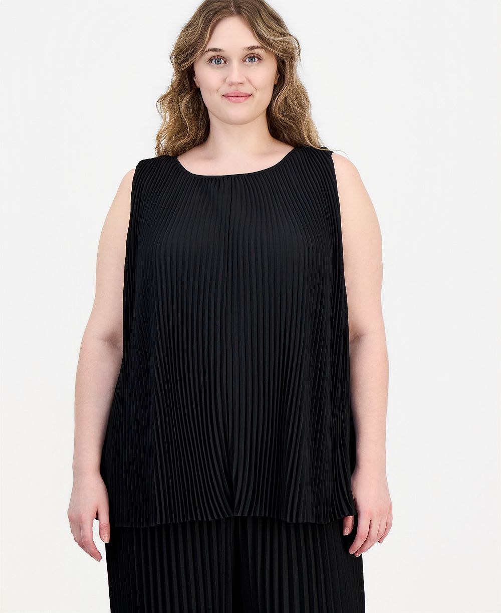 Anne Klein Plus Size Женский топ без рукавов плиссированный с круглым вырезом