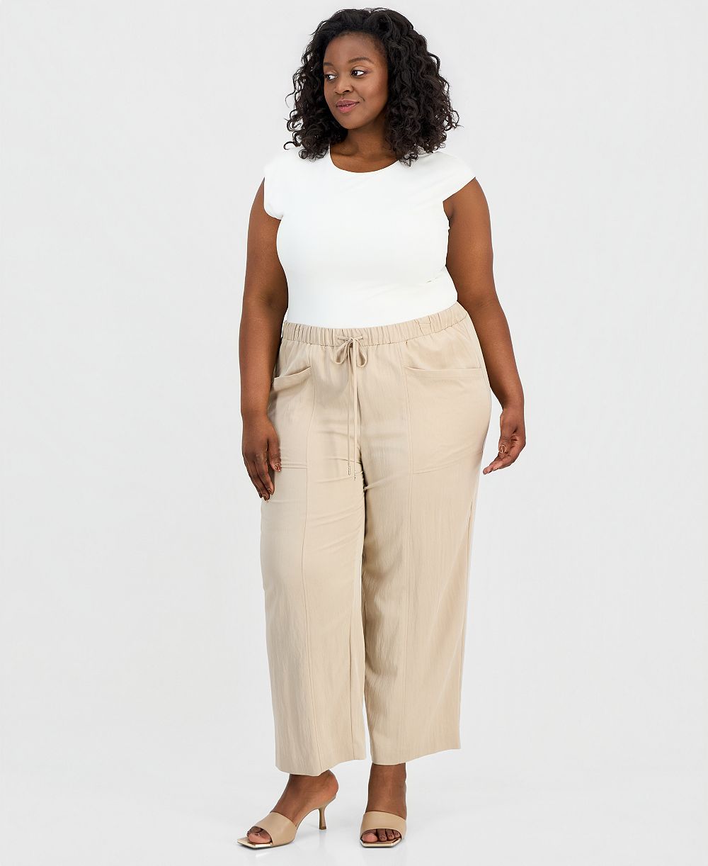 Anne Klein Plus Size High Rise Drawstring-Waist Pants