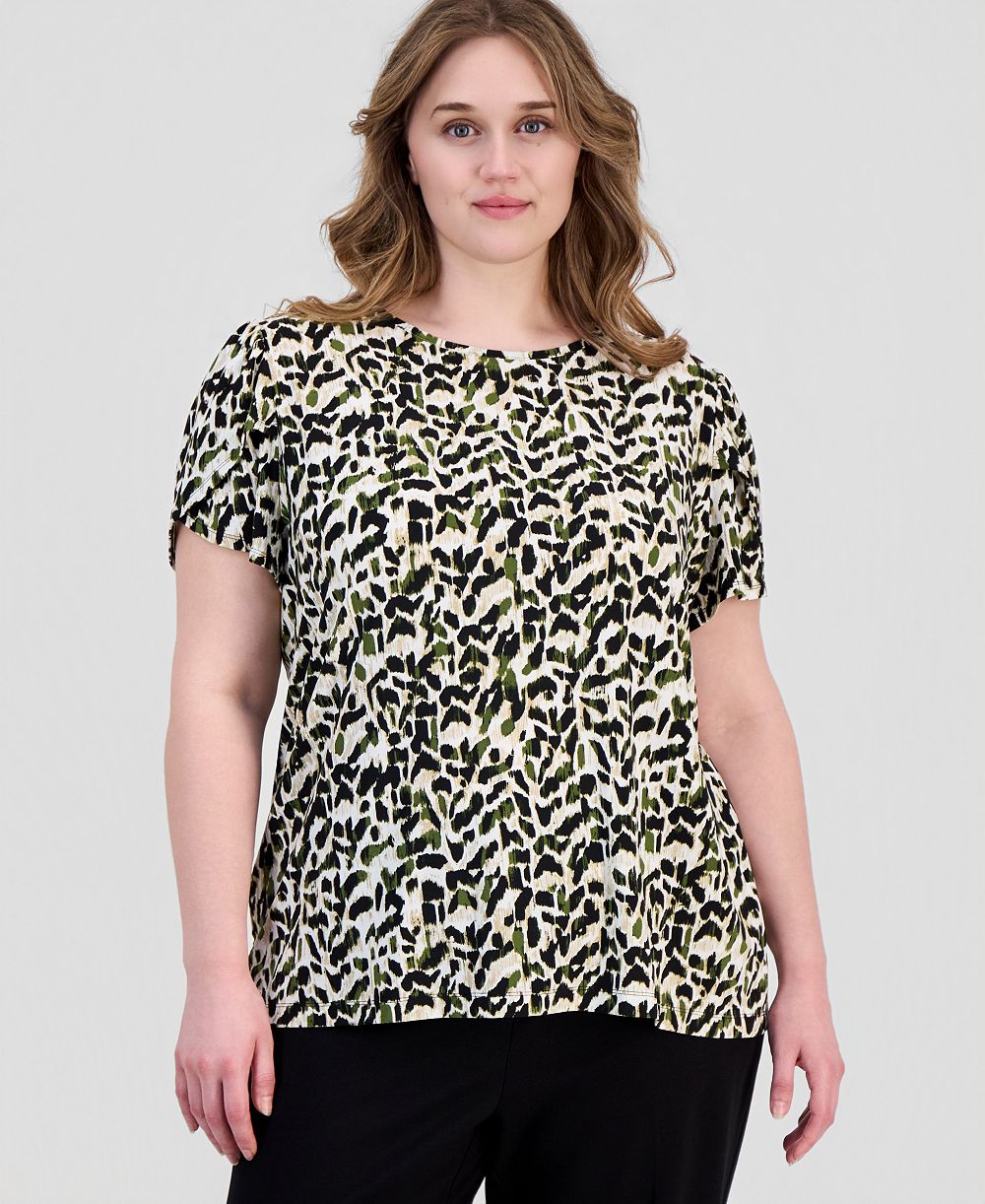 Женский топ Anne Klein Essentials Plus Size Printed Tulip-Sleeve