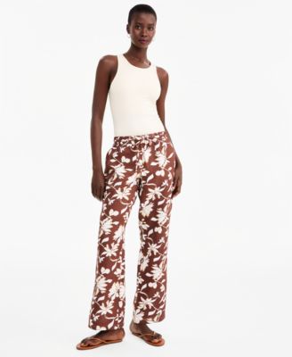 Женские льняные брюки Charter Club Petite Floral-Print Wide-Leg Drawstring