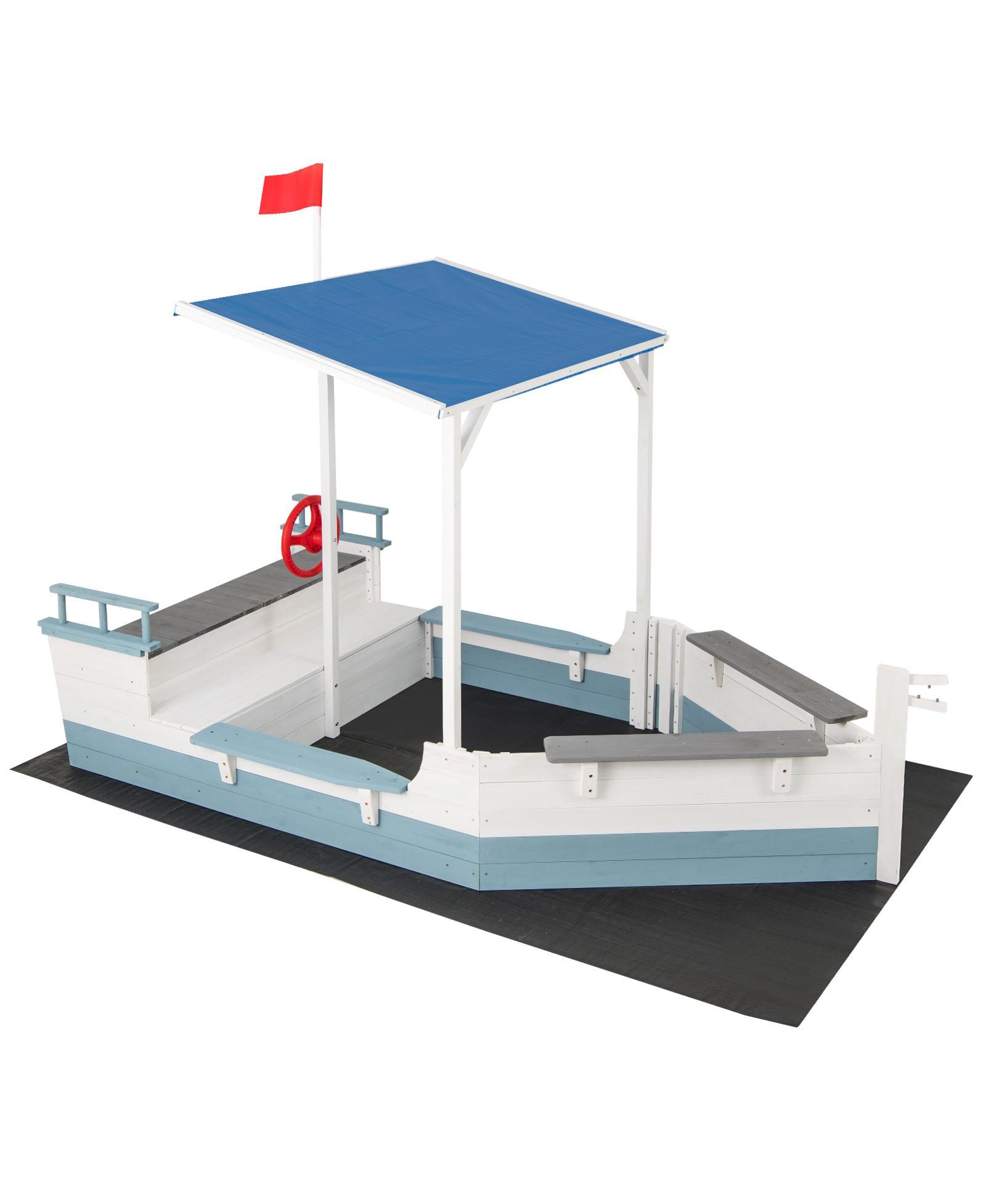 Slickblue Kids Pirate Ship Sandbox with Shade Canopy and Bench Seating