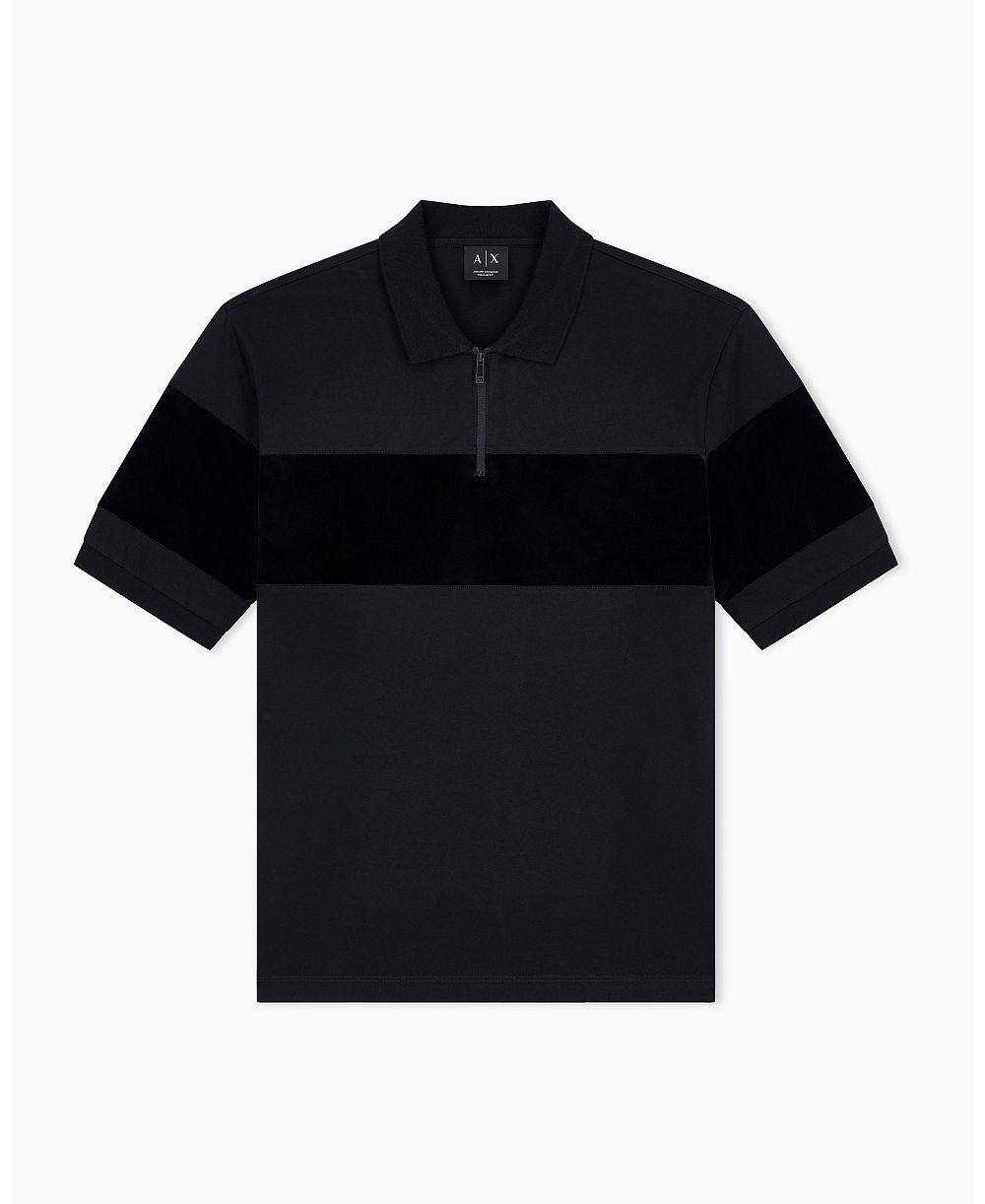 A|X Armani Exchange Men's Regular Fit Short Sleeve Mercerized Cotton Colorblock Zip Polo Shirt