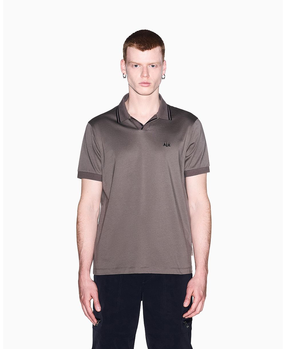A|X Armani Exchange Men's Mercerized Tipping Johnny Collar Polo Shirt