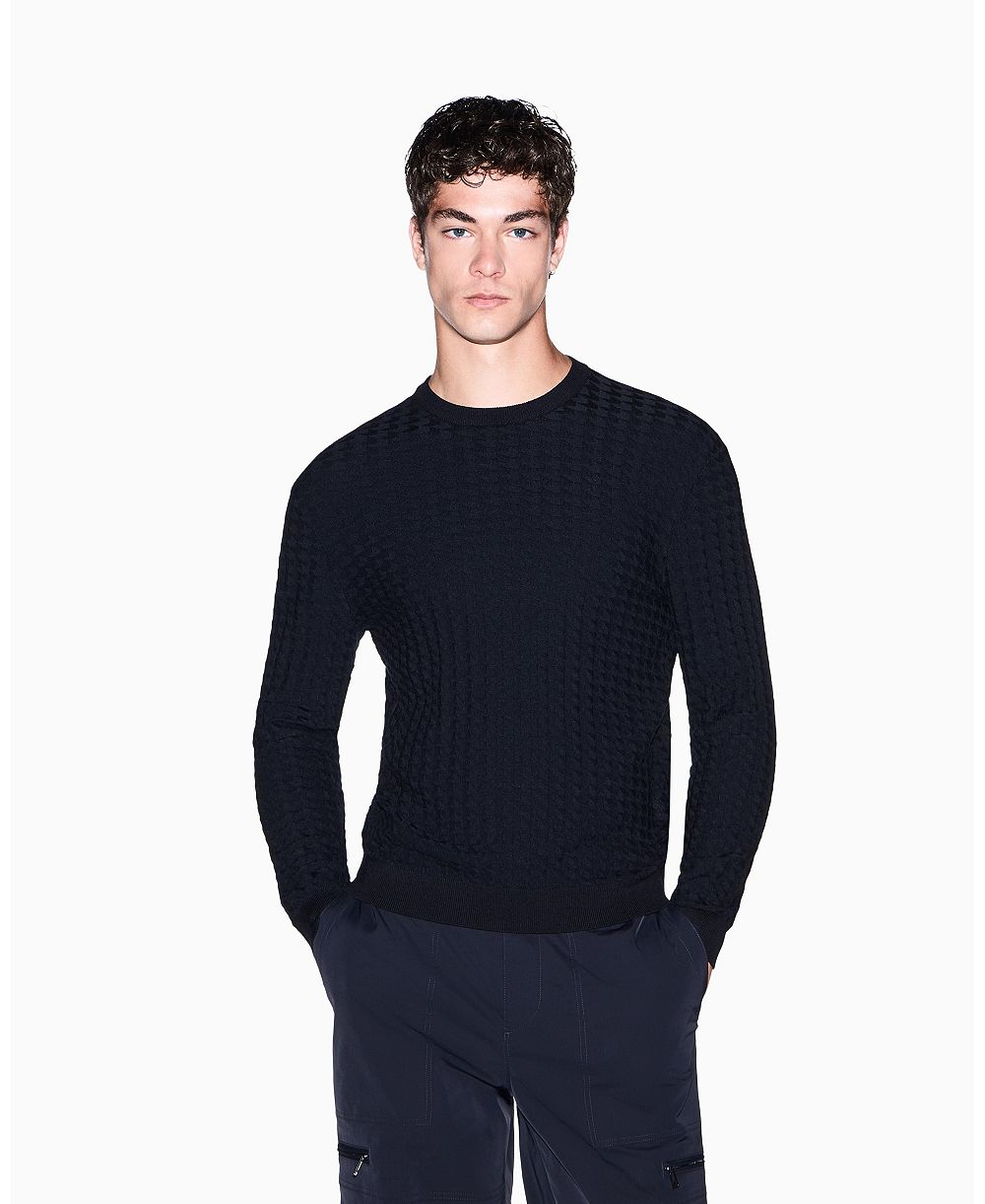 A|X Armani Exchange Мужской геометрический ребристый вискозный свитер с круглым вырезом