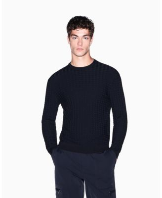 A|X Armani Exchange Мужской геометрический ребристый вискозный свитер с круглым вырезом