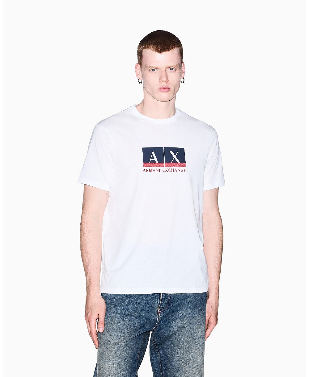 A|X Armani Exchange Men's Short Sleeve Metallic Box Logo Slim Fit T-Shirt