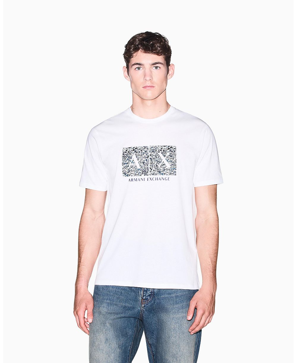 A|X Armani Exchange Men's Short Sleeve Boxed All-Over Logo Slim Fit T-Shirt