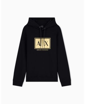 A|X Armani Exchange Men's Black And Gold Box Hoodie Sweatshirt