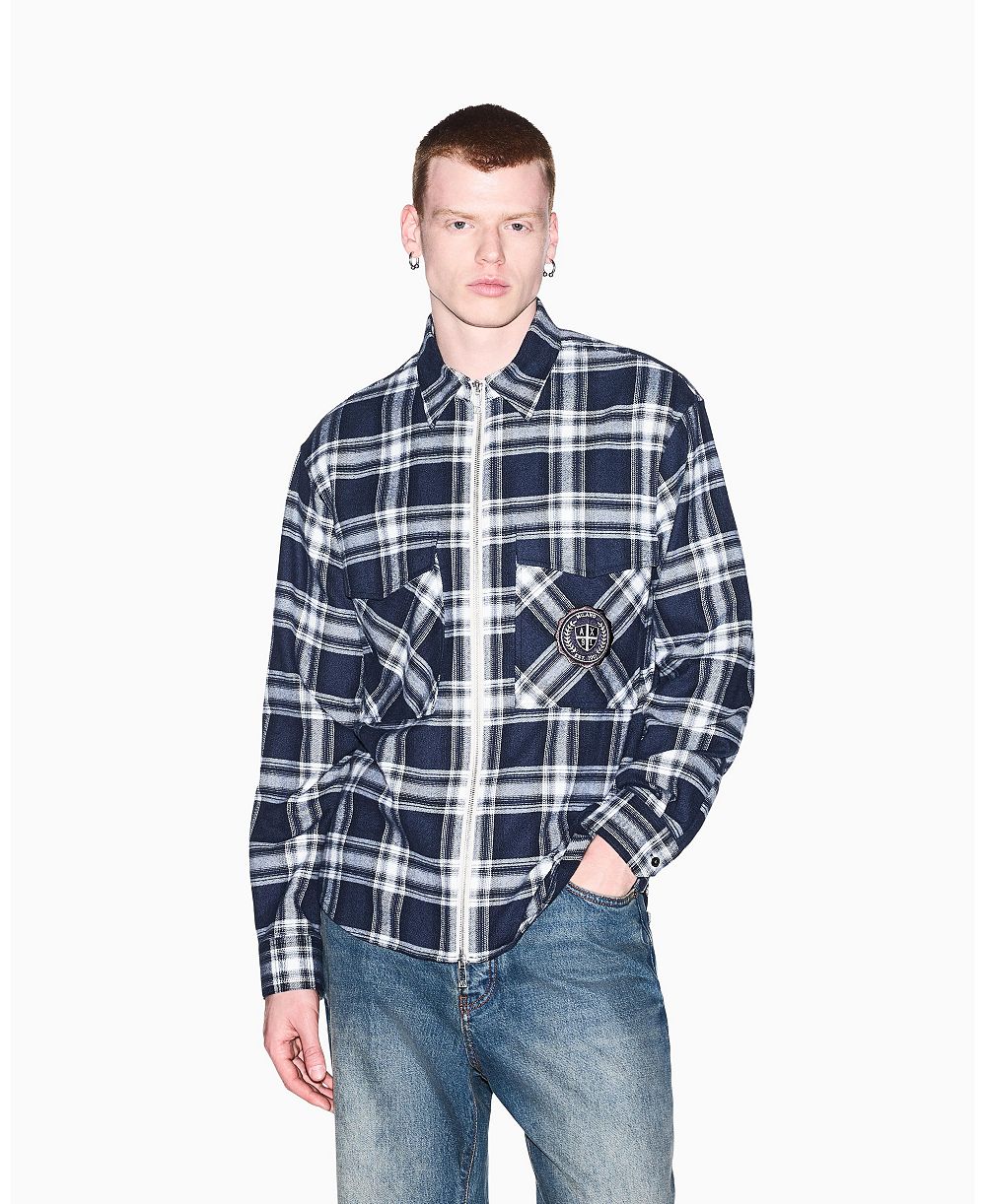 Мужская хлопковая рубашка A|X Armani Exchange Crossover Plaid с графикой на спине