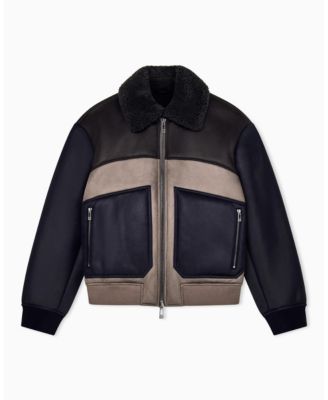 A|X Armani Exchange Men's Crossover Sherpa Collar Color Block Bomber Jacket
