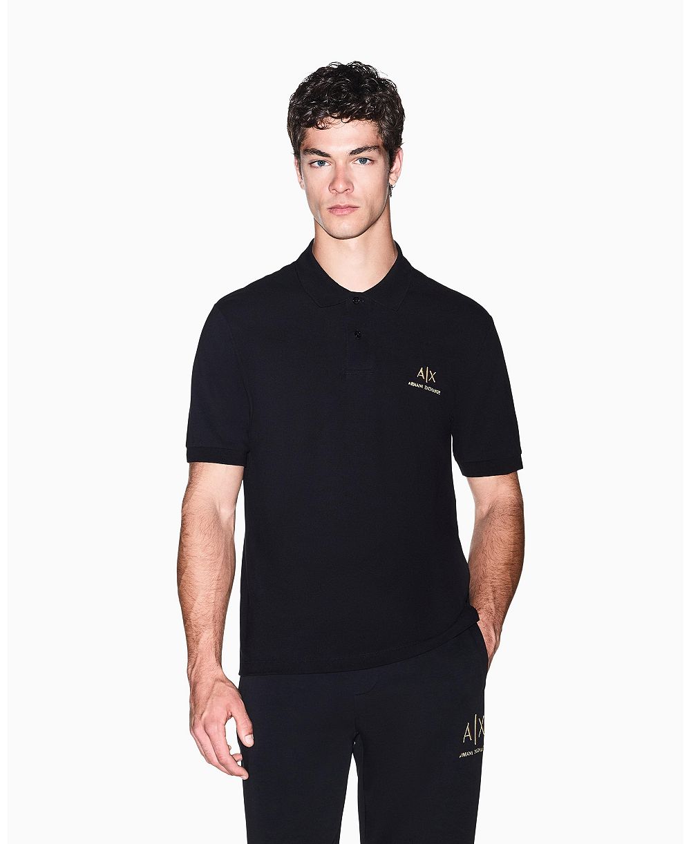 Мужская рубашка-поло A|X Armani Exchange Black And Gold Short Sleeves Pique