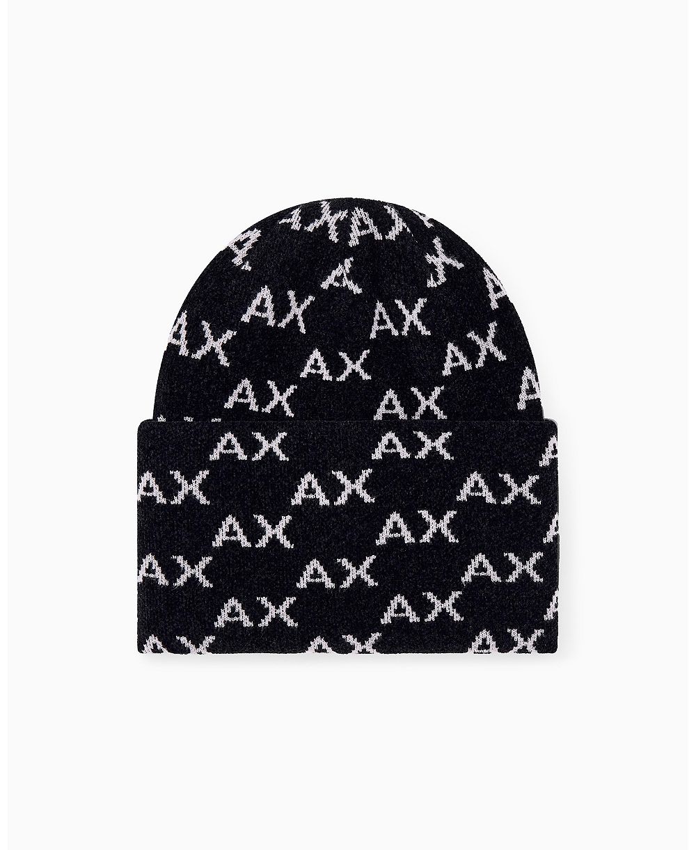 A|X Armani Exchange Men's Viscose All Over Logo Beanie Hat