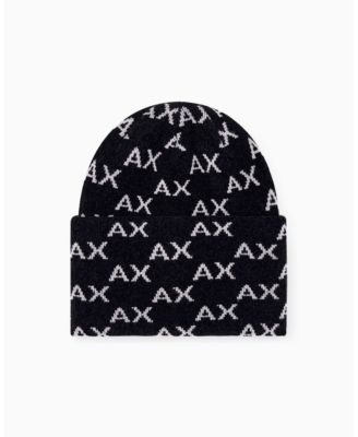 A|X Armani Exchange Men's Viscose All Over Logo Beanie Hat