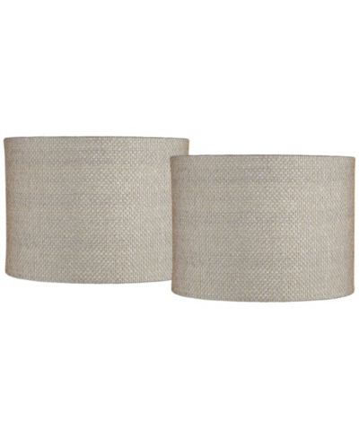 Springcrest Set of 2 Drum Print Lamp Shades Weave Medium 15" Top x 15" Bottom x 10" High Spider Harp and Finial Fitting