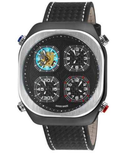 Мужские часы GV2 by Gevril Quattro Swiss Quartz с кожаным ремешком