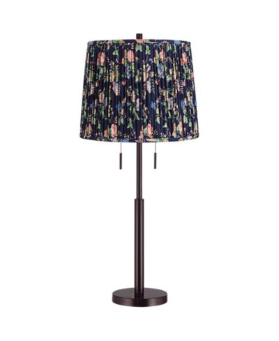 Possini Euro Design Karina 33" Tall Skinny Buffet End Table Lamp Pull Chain Brown Bronze Finish Metal Navy Blue Shade Living Room