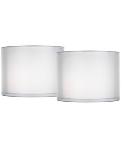 Springcrest Set of 2 Hardback Double Drum Lamp Sheer Small 12" Top x 12" Bottom x 9" High Spider Harp Finial Fitting
