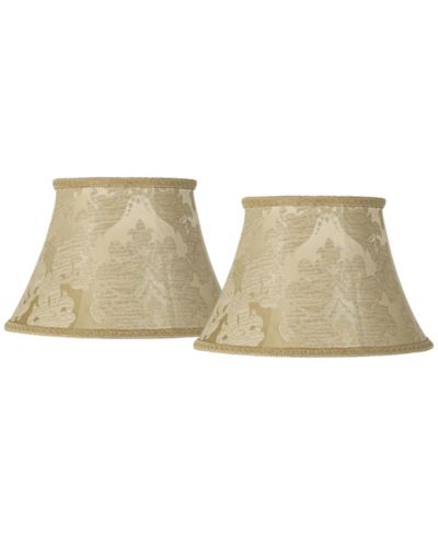 Springcrest Set of 2 Bell Print Lamp Brocade Large 10" Top x 17" Bottom x 11" High Spider Harp and Finial Fitting