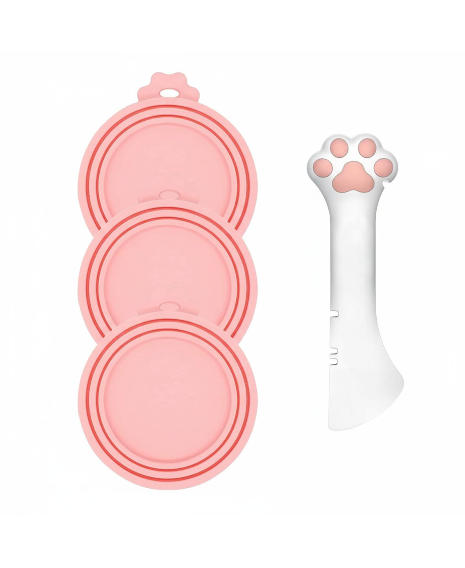 ARONKL 3 Pet Food Can Lids and 1 Spoon Silicone Universal Airtight Reusable Pet Can Opener Spatula