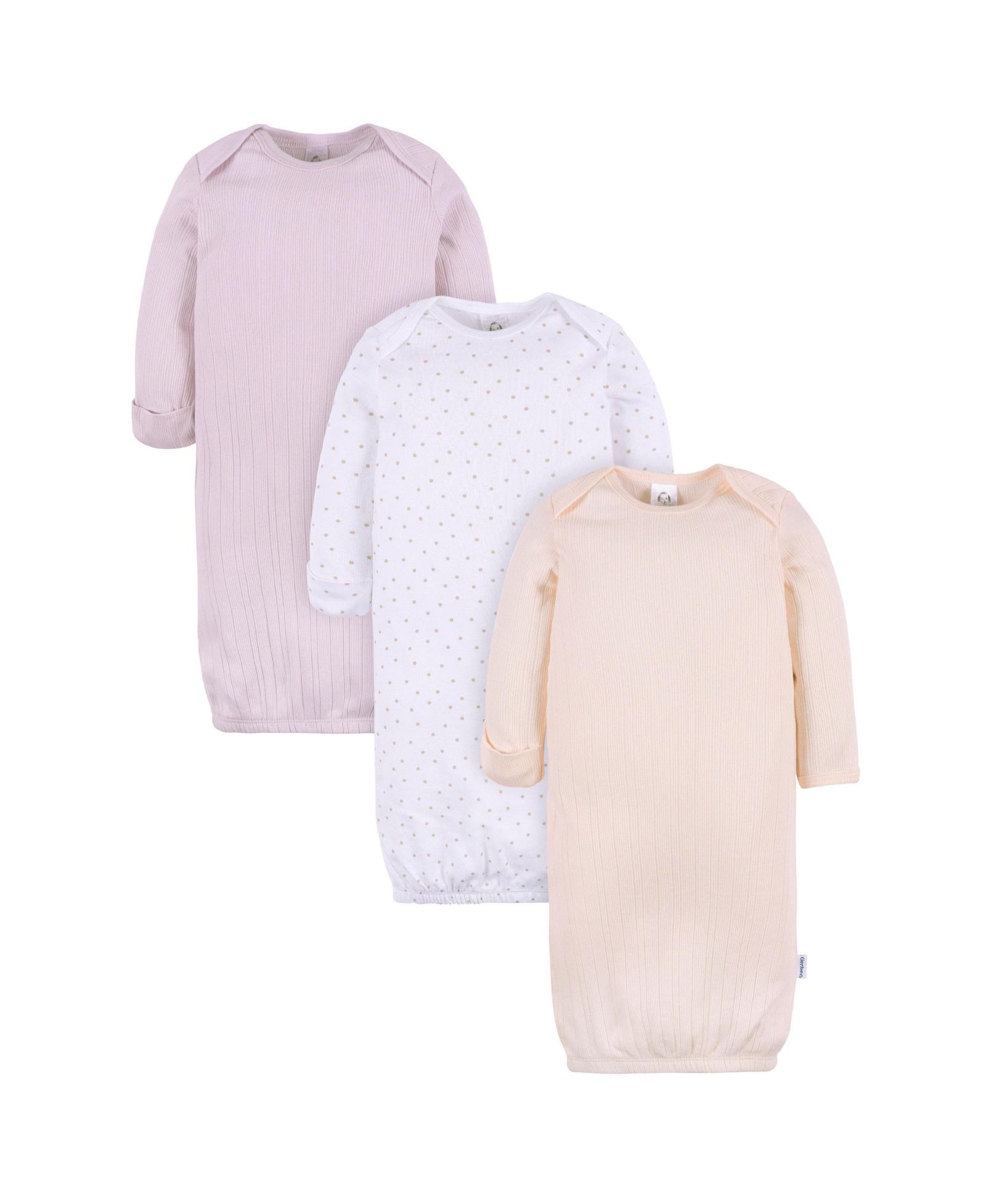 Gerber Детские 3-Pack Lap Shoulder Gowns, Dot/Orchid Hus, 0-3 Months