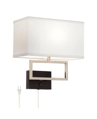 Possini Euro Design Современная настенная лампа с USB-портом, матовый никель, прямоугольный тканевый абажур