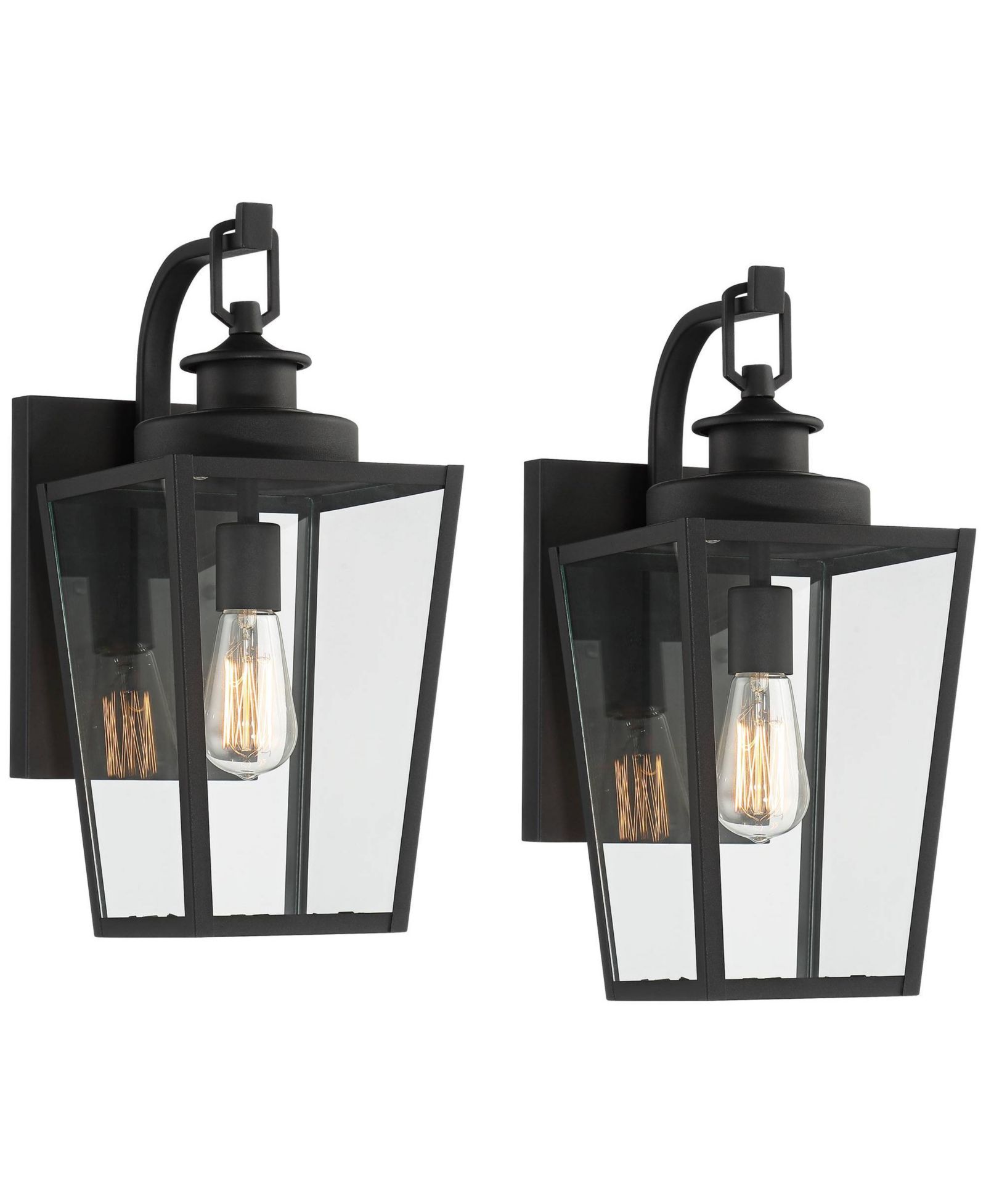 Possini Euro Design Ackerly Modern Outdoor Wall Light Fixtures Set of 2 Lantern Frame 17 1/4" Clear Glass for Post Exterior