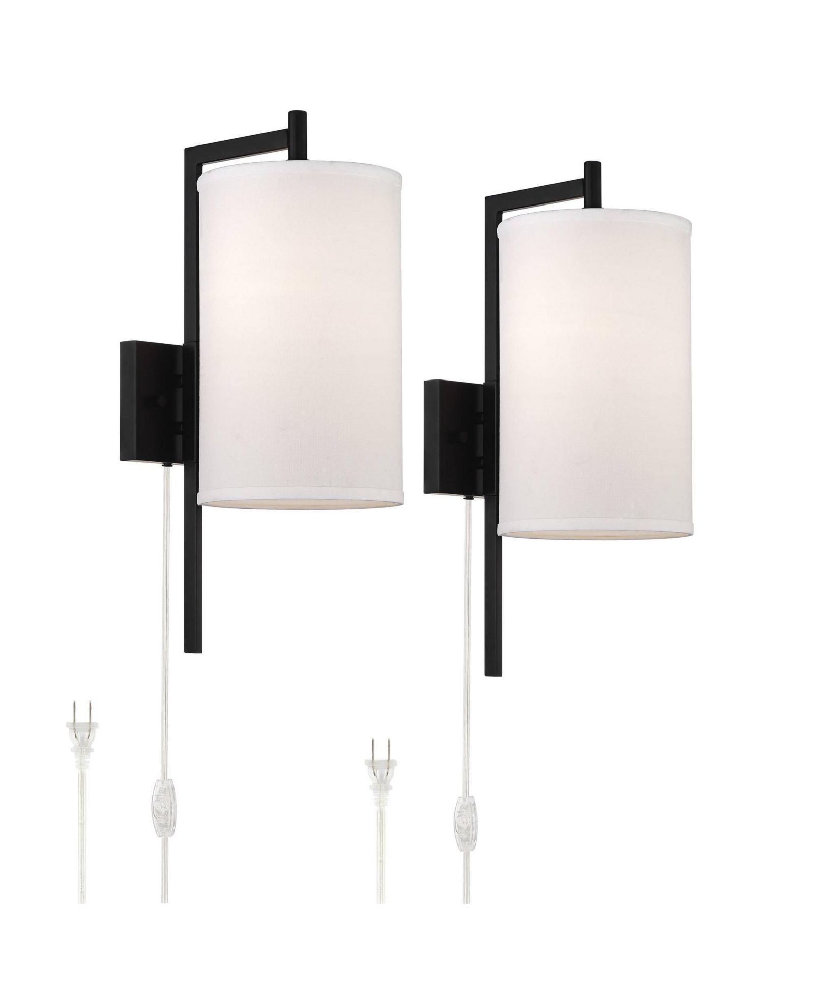 Набор современных настенных ламп Possini Euro Design Bixby, 2 шт., с тканевыми абажурами