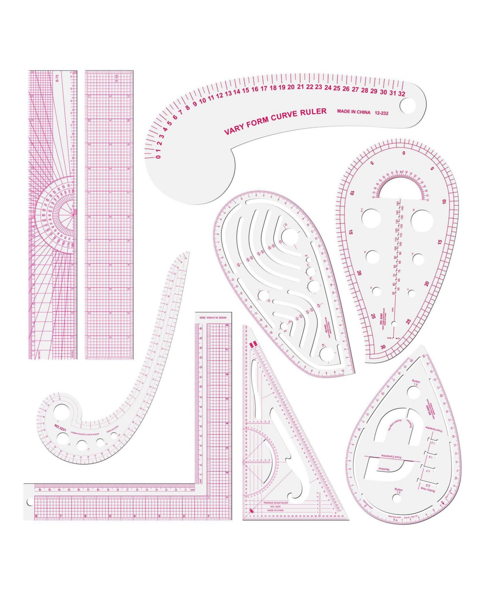 GNUADZ Fashion Clear Metric Sewing Ruler Set Pattern Rulers для начинающих, портных, дизайнеров, квилтинга, вышивания, кроше и вязания 9pcs