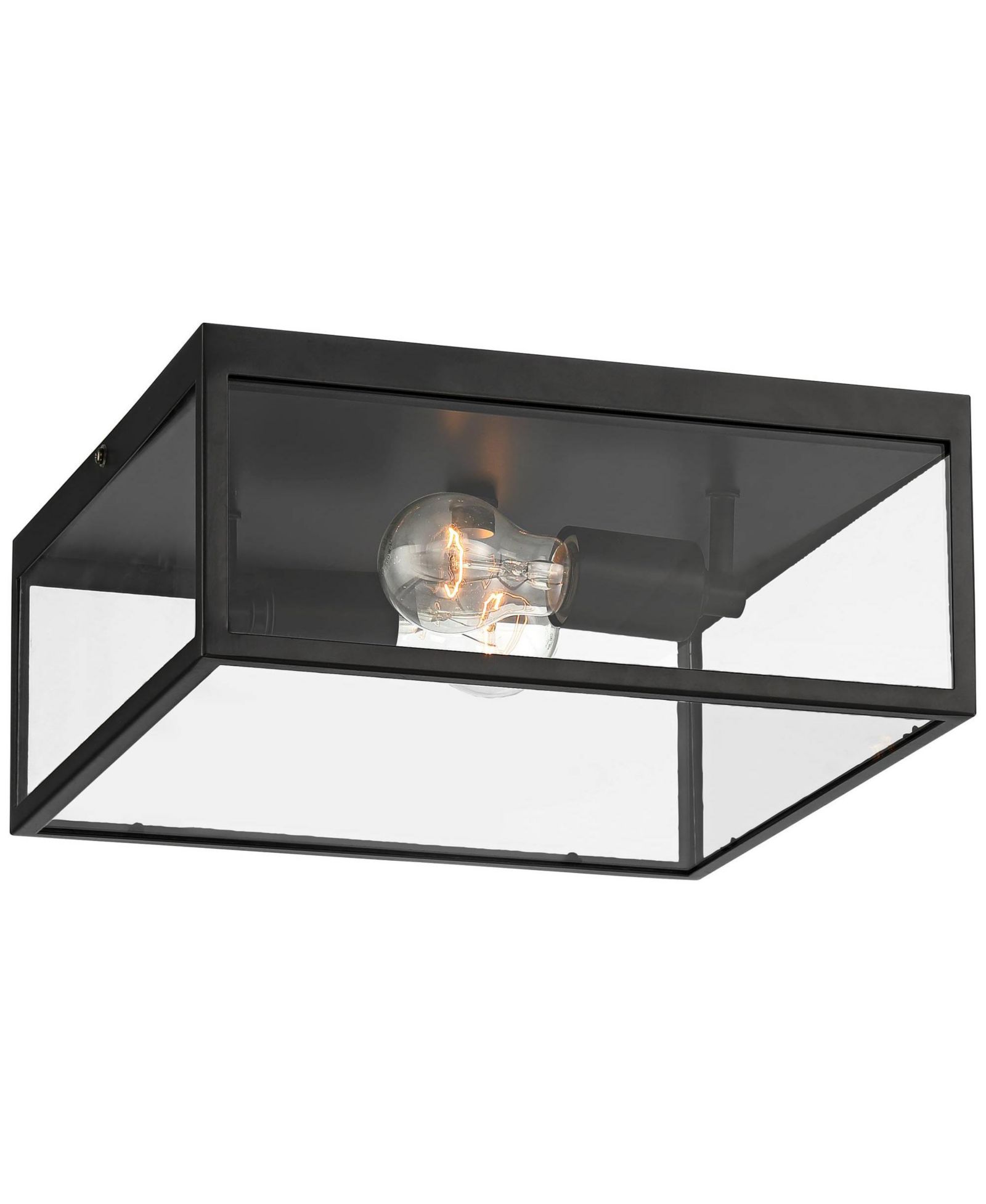 John Timberland Modern Outdoor Ceiling Light Fixture Matte 12" Clear Glass Panels Square Exterior House Porch Patio Outside